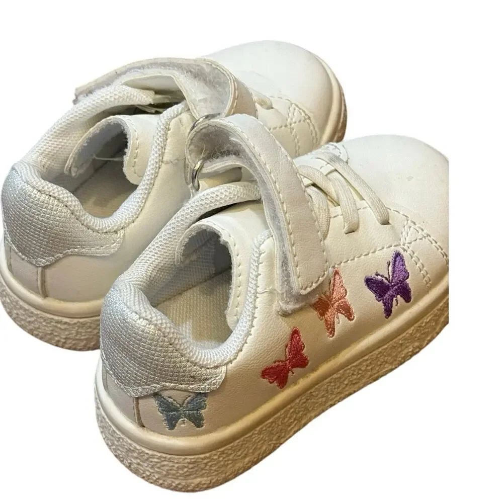 Toddler 6.5C Embroidered Butterfly Sneakers Non-Slip, Hook & Loop Casual Play